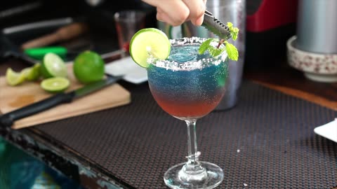 Strawberry red and blue layer cocktail