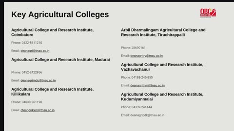 Tamil Nadu Agricultural University TNAU list in Tamil Nadu