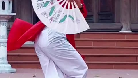 Handsome guy dancing traditional Vietnamese martial arts