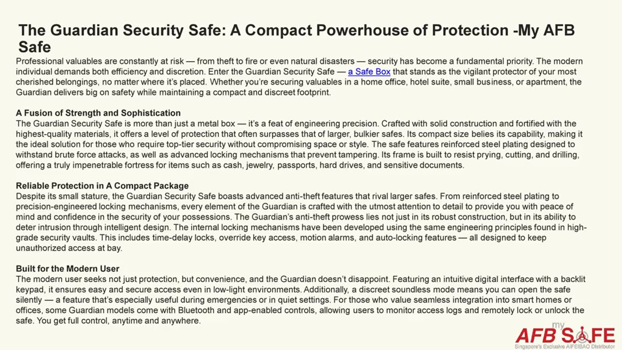 The Guardian Security Safe: A Compact Powerhouse of Protection -My AFB Safe