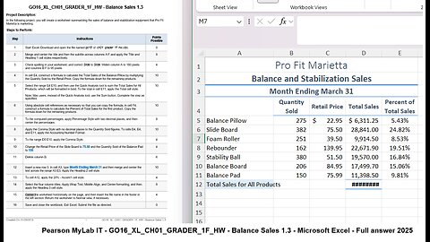 Pearson MyLab IT GO16_XL_CH01_GRADER_1F_HW - Balance Sales 1.3 - Microsoft Excel (Full answer 2025)