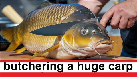 How to properly carve a huge carp fish is shown in the video