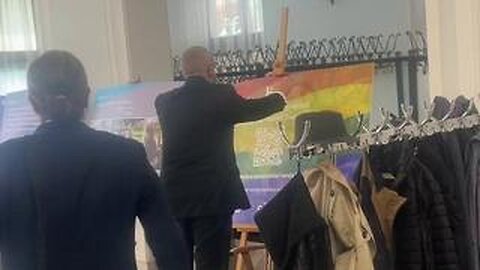 Polish MEP Grzegorz Braun Destroys a Pro-LGBT Exhibition in the Polish Parliament