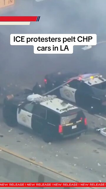 ICE protesters hurl debris at CHP vehicles during LA unrest Sunday night. #japdmedia #ICE #LA