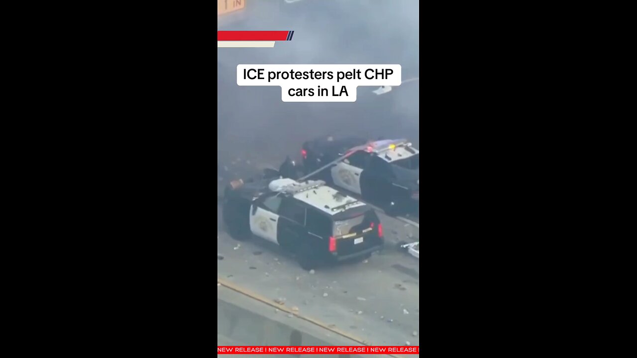ICE protesters hurl debris at CHP vehicles during LA unrest Sunday night. #japdmedia #ICE #LA