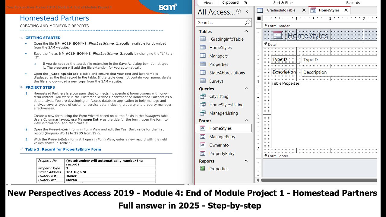 New Perspectives Access 2019 | Module 4: End of Module Project 1 | Homestead Partners (2025)