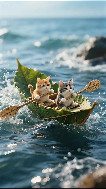 Cute cat riding boat