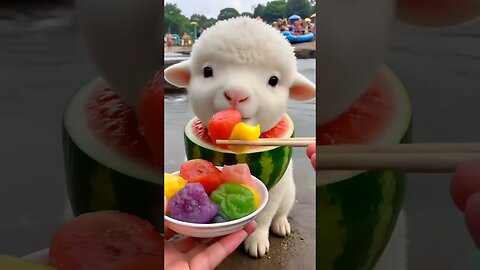 baby sheep AI eating video