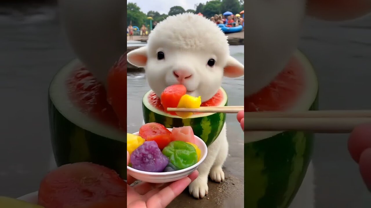 baby sheep AI eating video