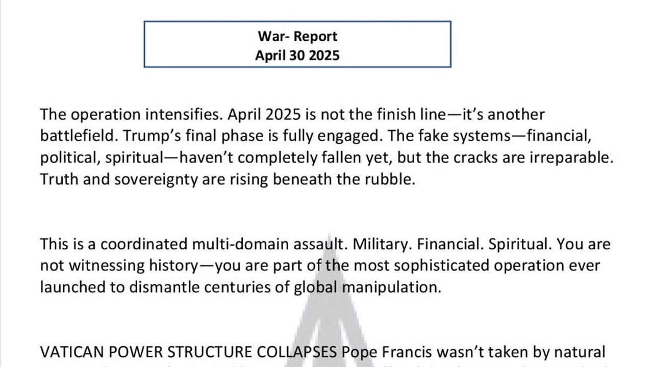WAR REPORT - APRIL 30 2025 - APRIL 2025 IS NOT THE FINISH LINE