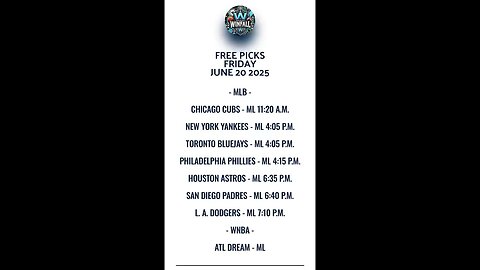 Free MLB Picks June 20 2025