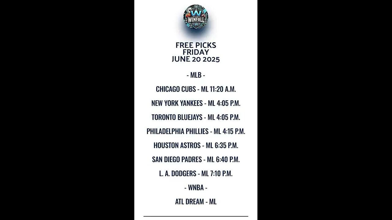 Free MLB Picks June 20 2025