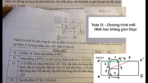 Toán 12: Một căn phòng có dạng là một hình hộp chữ nhật, được mô hình hóa và gắn hệ trục tọa độ Oxyz