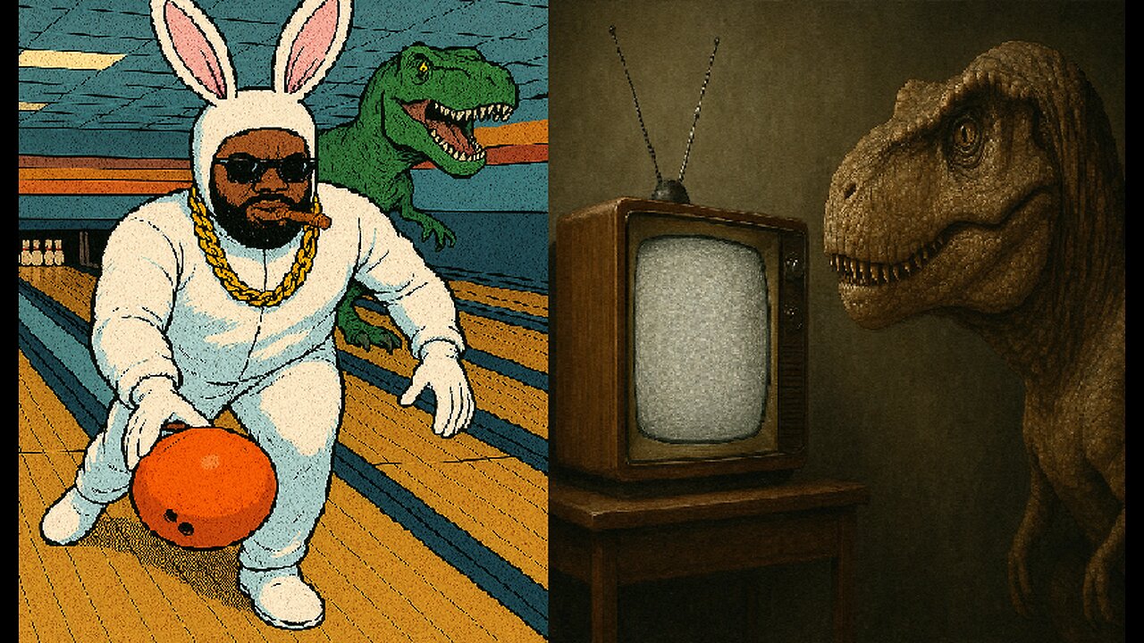 Roger the Dinosaur watches Bowling on TV