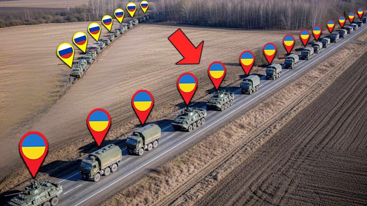 Ukrainian Armored Column Ambushed by Hidden Russian Tanks