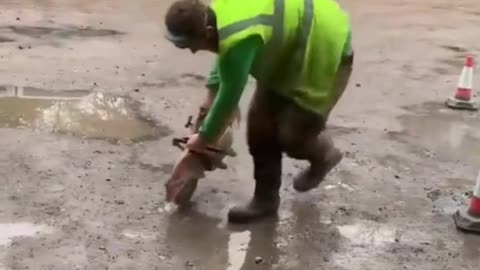 Power Tool Meets Puddle: A Muddy Misadventure! ⚡💦