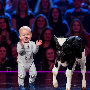 Bebê e sua vaquinha fazem a alegria dos jurados (Baby and his cow delight the judges) #amazing #baby