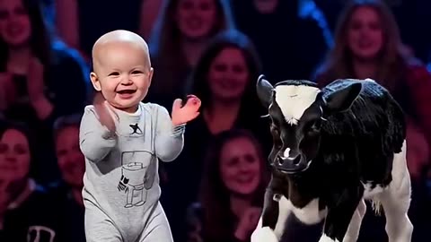 Bebê e sua vaquinha fazem a alegria dos jurados (Baby and his cow delight the judges) #amazing #baby