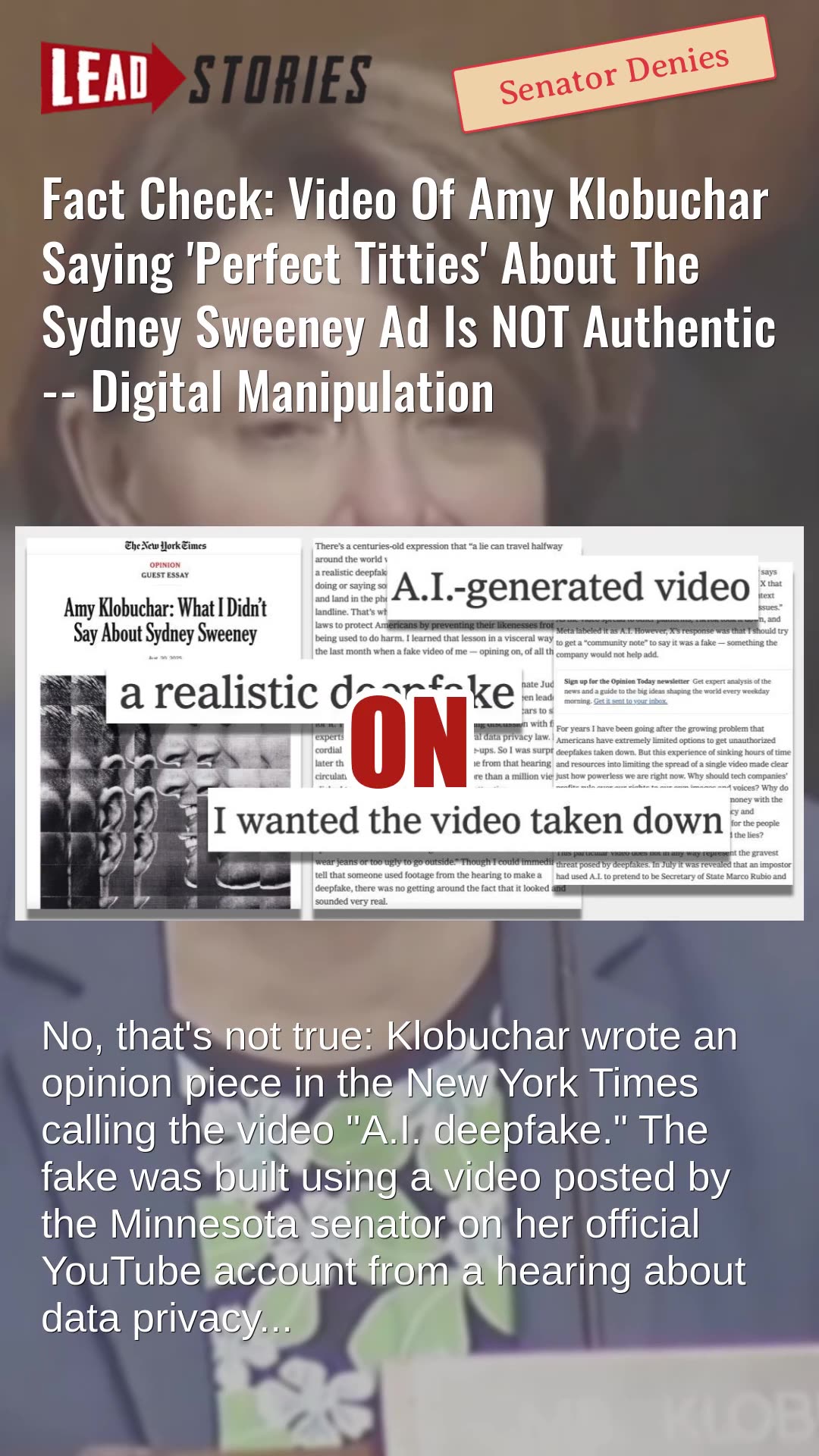 Fact Check: Video Of Amy Klobuchar Saying Perfect Titties About Sydney Sweeney Ad NOT Authentic