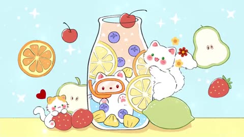 Cute Lofi Kitty 🍊🍓 1 Hour Cafe Song 🫐 Stream cafe 🍹cute & relaxing music 🍪 Make Your Day Better