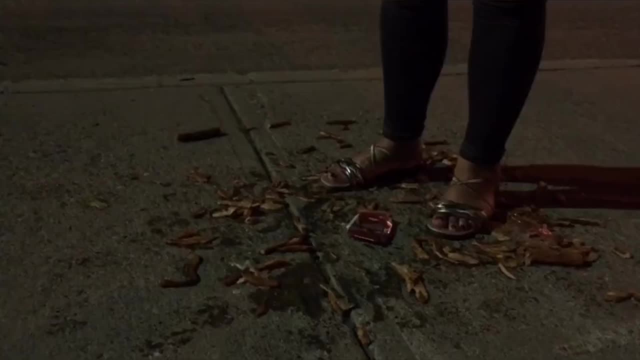 Candid Crush Under Sandals at Bus Stop
