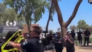 Guy in black bloc assaults cop & gets taken down at ICE protest AZ