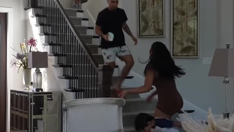 Mom drops baby down the stairs and dad does this #shorts