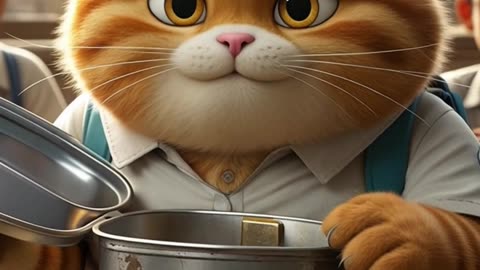 Poor Orange Cat Comes to School with Empty Lunchbox – Heartbreaking Story #cat #catvideos #trending.