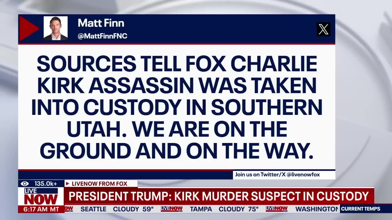 Pres.Trump: charlie kirk shooter now in custody