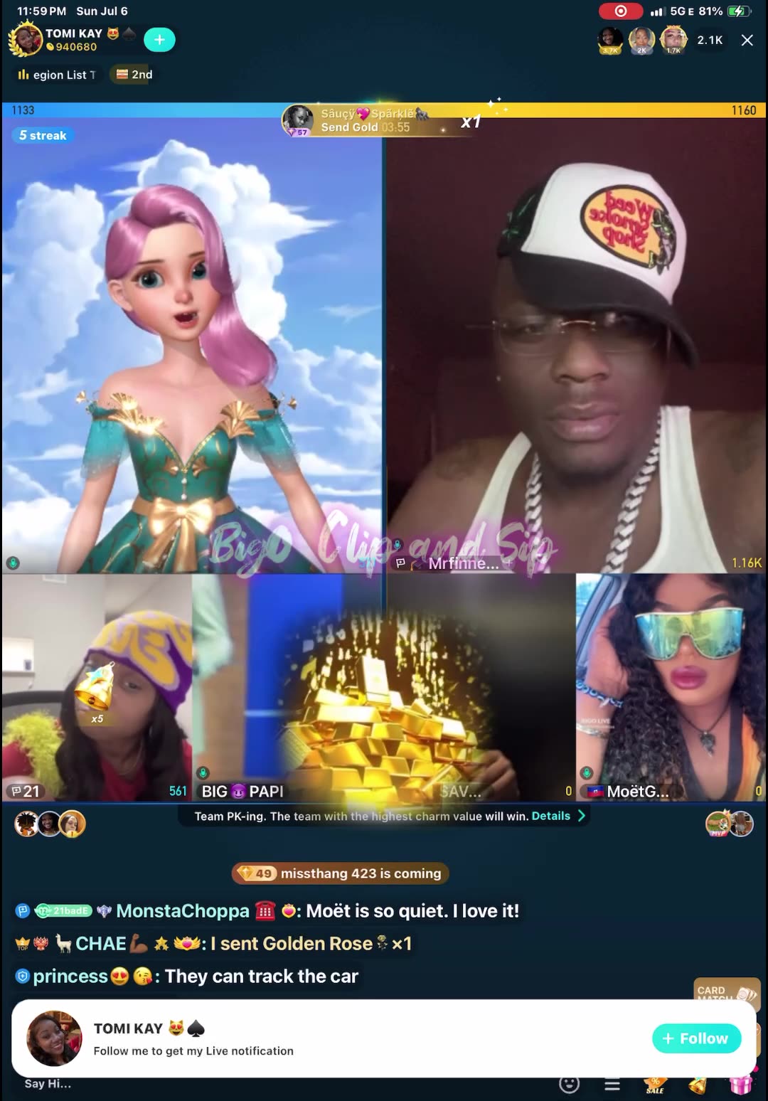 Team PK TomiKay 21 Finesse Droski Savanna Papi Moet Pablo Manny TeeTee 7/6/25 #bigoclipandsip