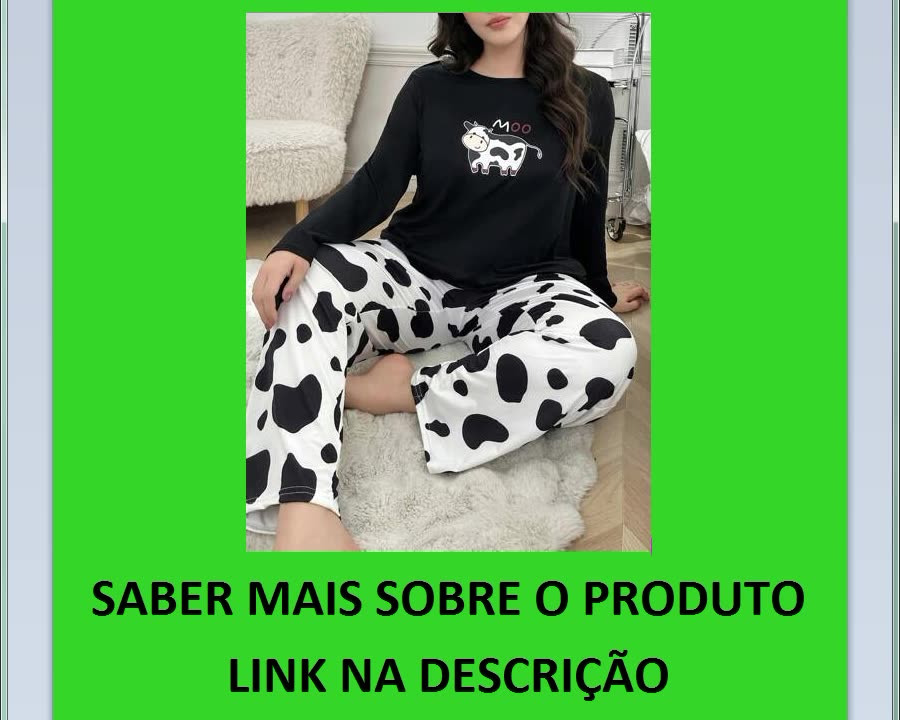 Conjunto de Pijama Plus Size com Estampa de Vaca, Gola Redonda,