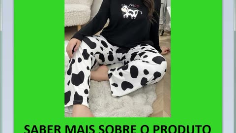 Conjunto de Pijama Plus Size com Estampa de Vaca, Gola Redonda,