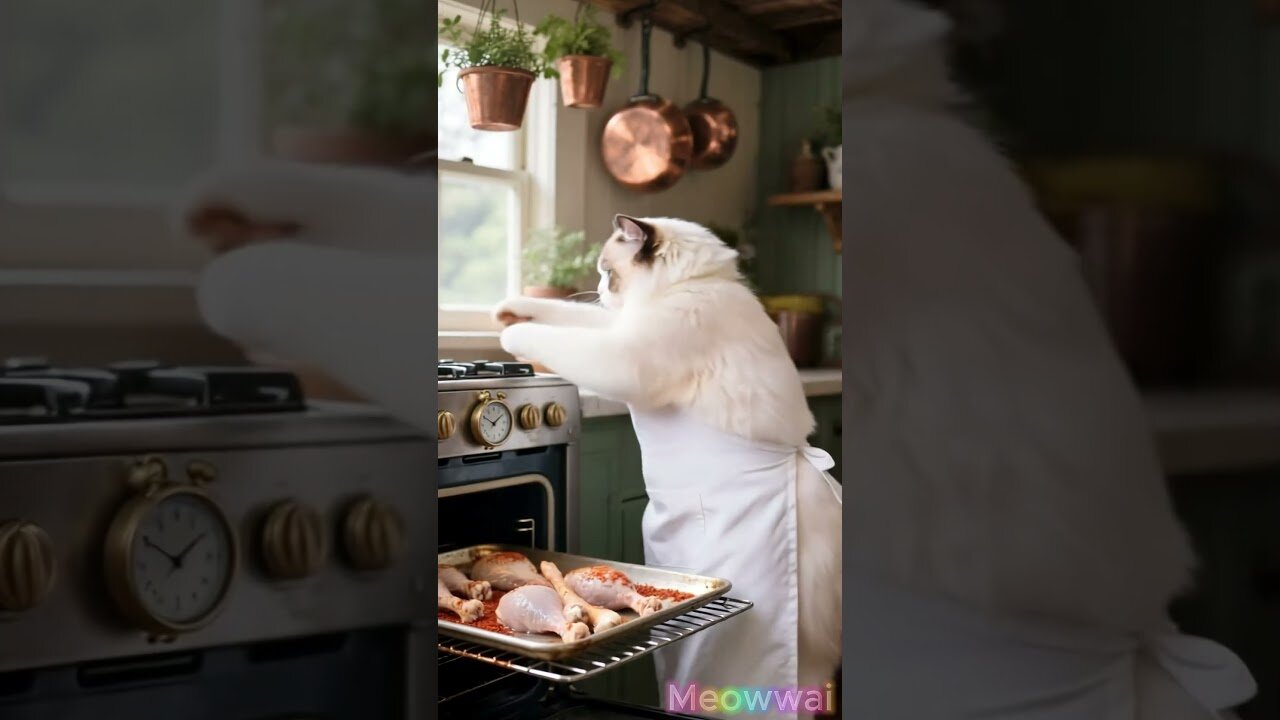 Funny Ragdoll Cat Cooks Chicken Drumsticks Ai