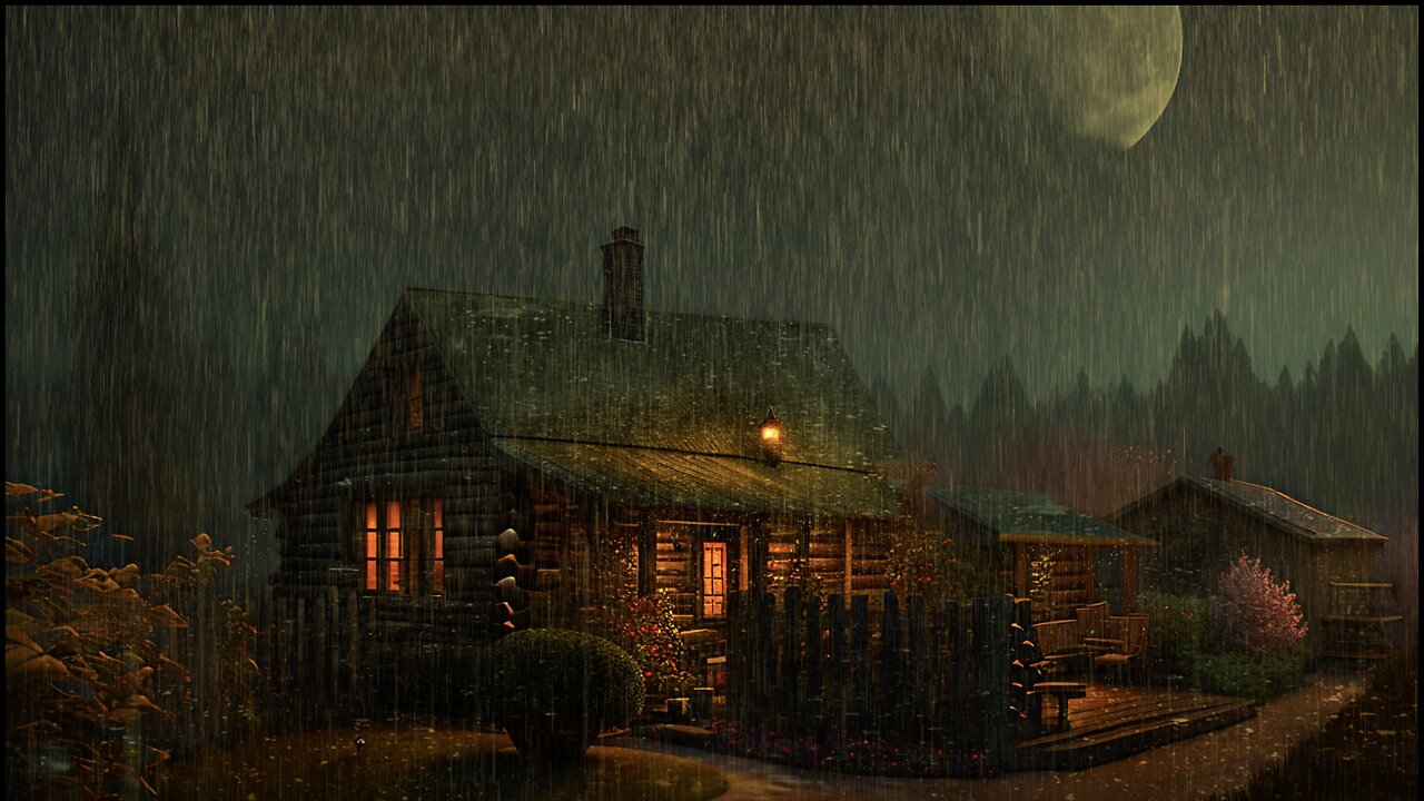 Say Good Bye to Insomnia. Sleep & Relax with Rain and Thunderstorm ⛈️ Sounds in a Cozy Warm Cabin 🛖