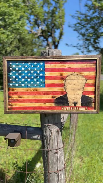 Trump Mugshot Charcoal Portrait on Handcrafted Wooden Flag — Built by a USMC Veteran 🇺🇸