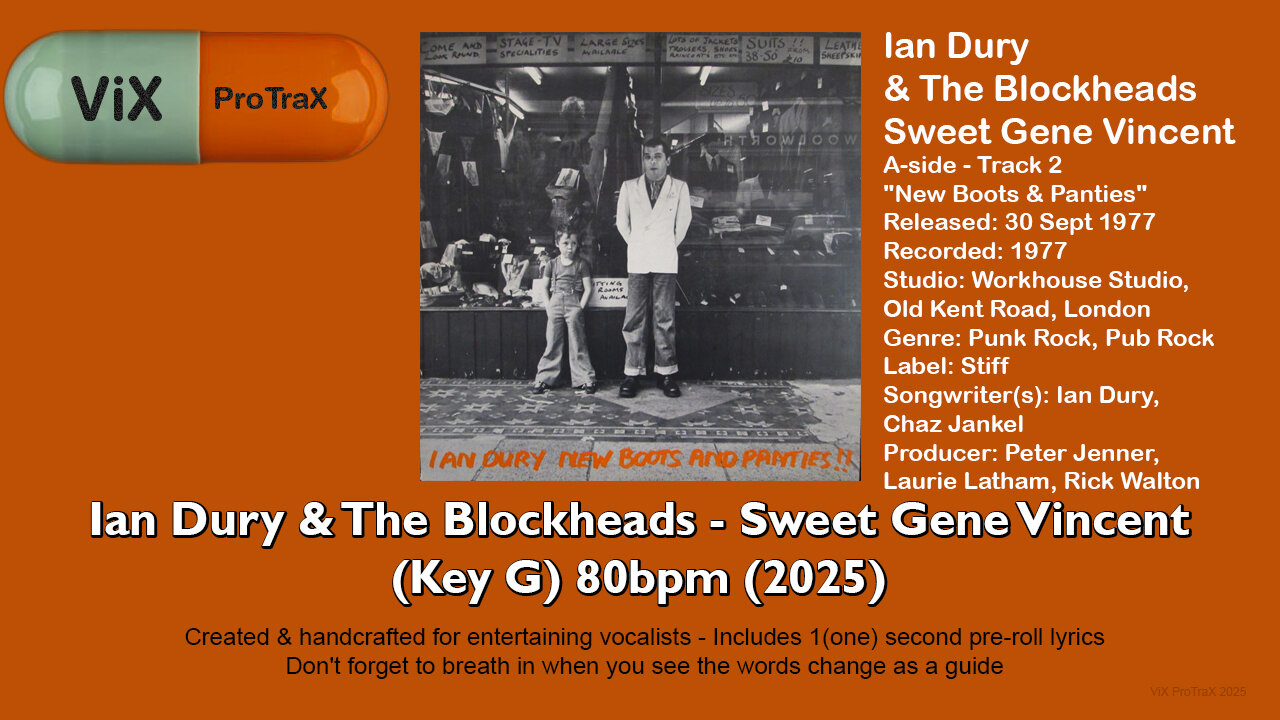 Ian Dury - Sweet Gene Vincent (Key G) 157bpm (2025) Karaoke