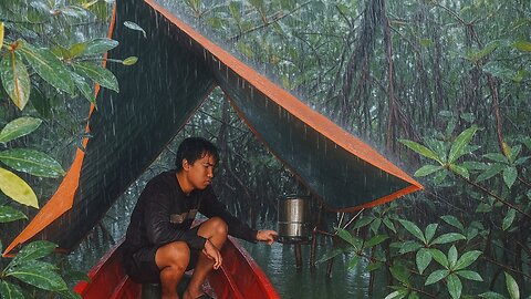 Solo Camping in the Rain by the River – Relaxing in the Mangrove Forest