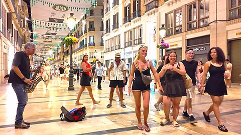 Saxophone Street Music 🎷 Magical Summer Night in Malaga, Spain 🇪🇸 [4K]