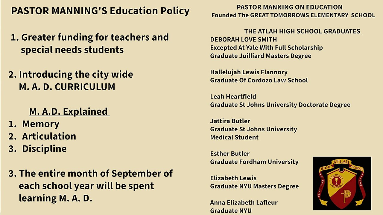 Pastor Manning's Educational Policy