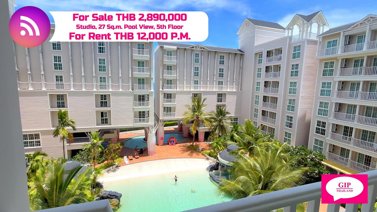 Grand Florida Beach Resort Na Jomtien, Thailand, Studio, For Sale THB 2,890,000 OR Rent THB 12,000PM