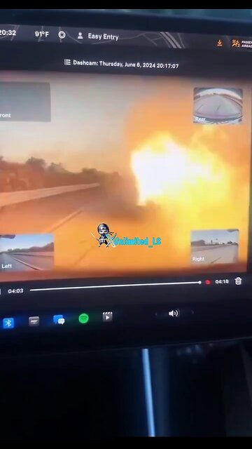 Bike bursts into flames after rider flips off a Tesla and crashes; both reportedly survived.