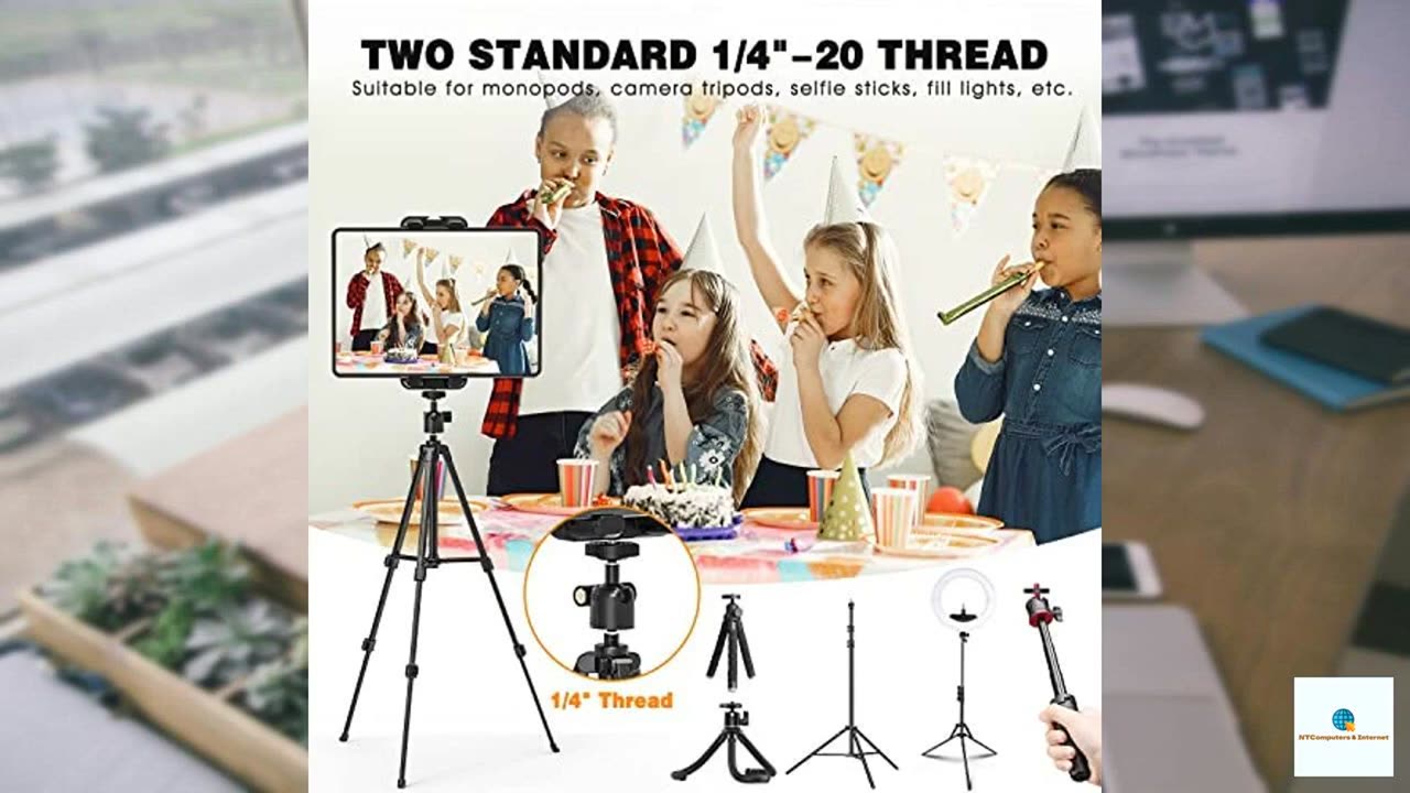 Cenawin Tablet Tripod Mount Adapter with Ball Head, Holder for 4.7-12.9 Inch Tablets, Comp