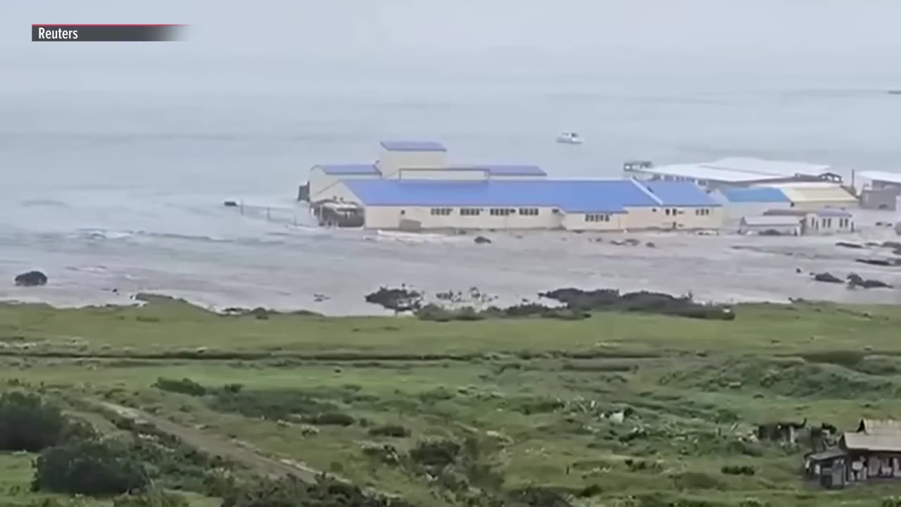 MOMENT: Tsunami crashes over coastline in Russia's Far East region