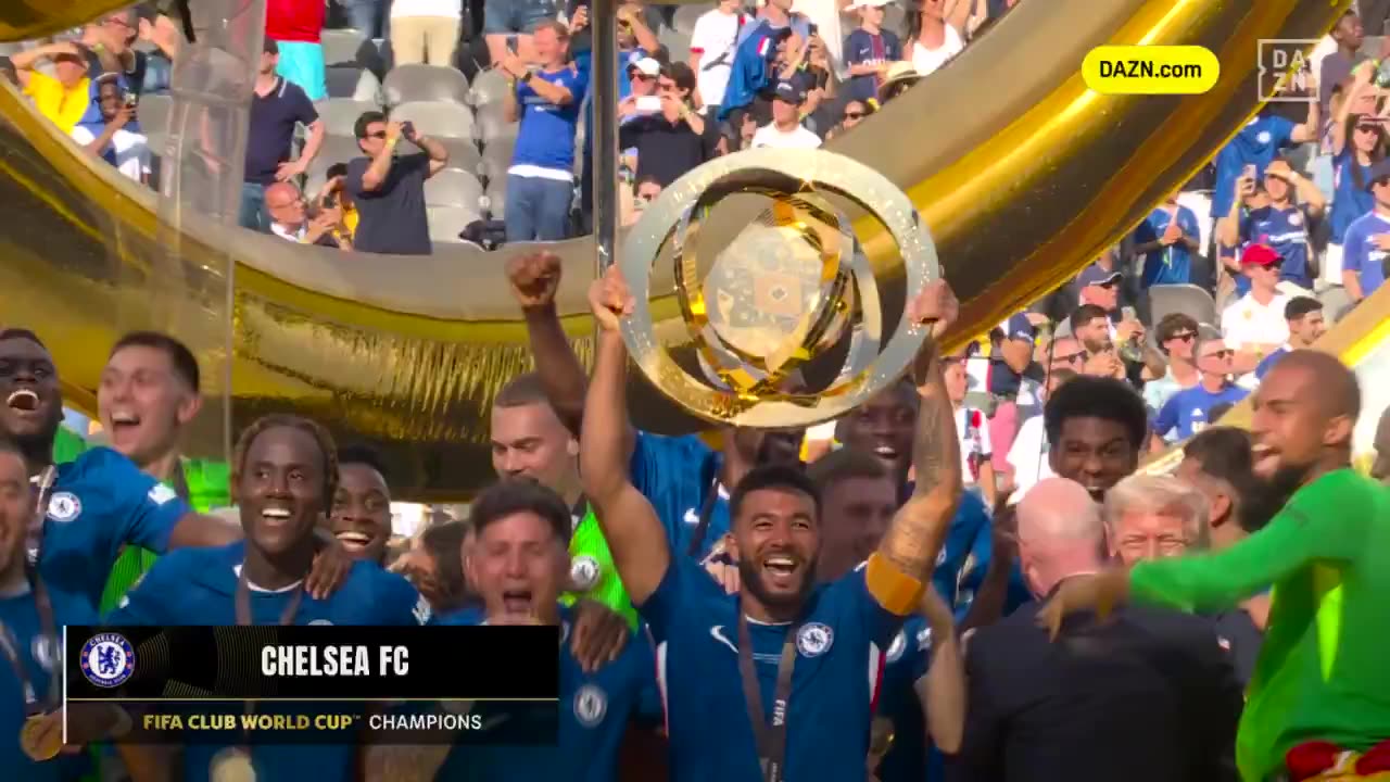 The moment Chelsea lifted the Club World Cup trophy alongside Donald Trump
