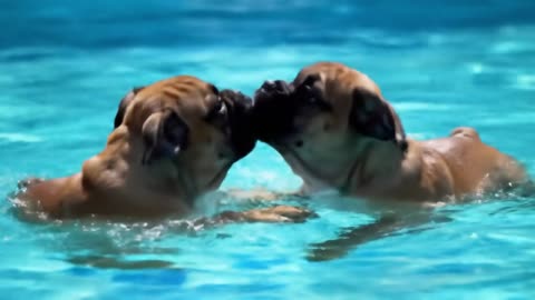 Two Cute Bulldogs Enjoying the Pool 🐶💦