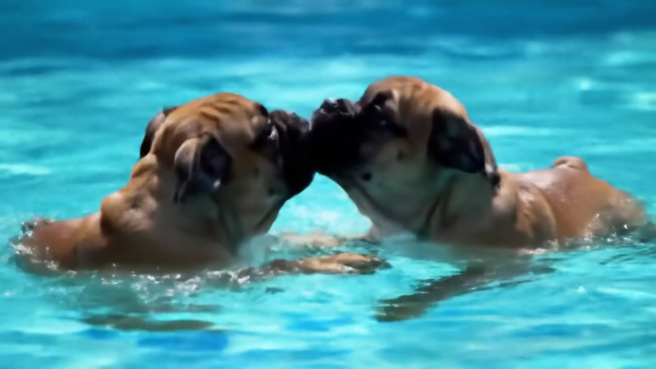 Two Cute Bulldogs Enjoying the Pool πΆπ¦