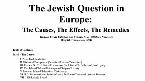 The Jewish Question Part 1: The Causes (Catholic Civilization, 1890)