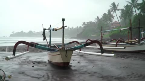 Rain & Ocean Waves at Tropical Beach