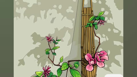 Artistic Bamboo Vase With Blooming Pink Flowers on Soft Shaded Background
