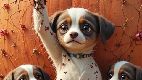 Magical Puppies and the Giant Peach – A Whimsical Fairytale Adventure in a Rosy Garden #cute#animals